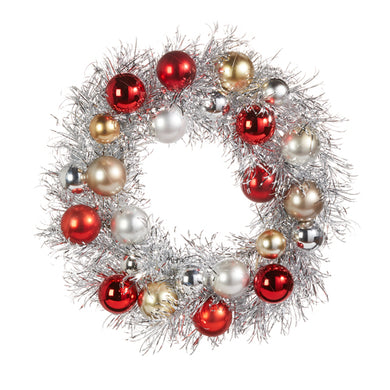 Silver Tinsel and Bauble Wreath