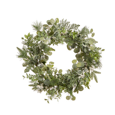 Glittered Mixed Green Wreath with Green Bells