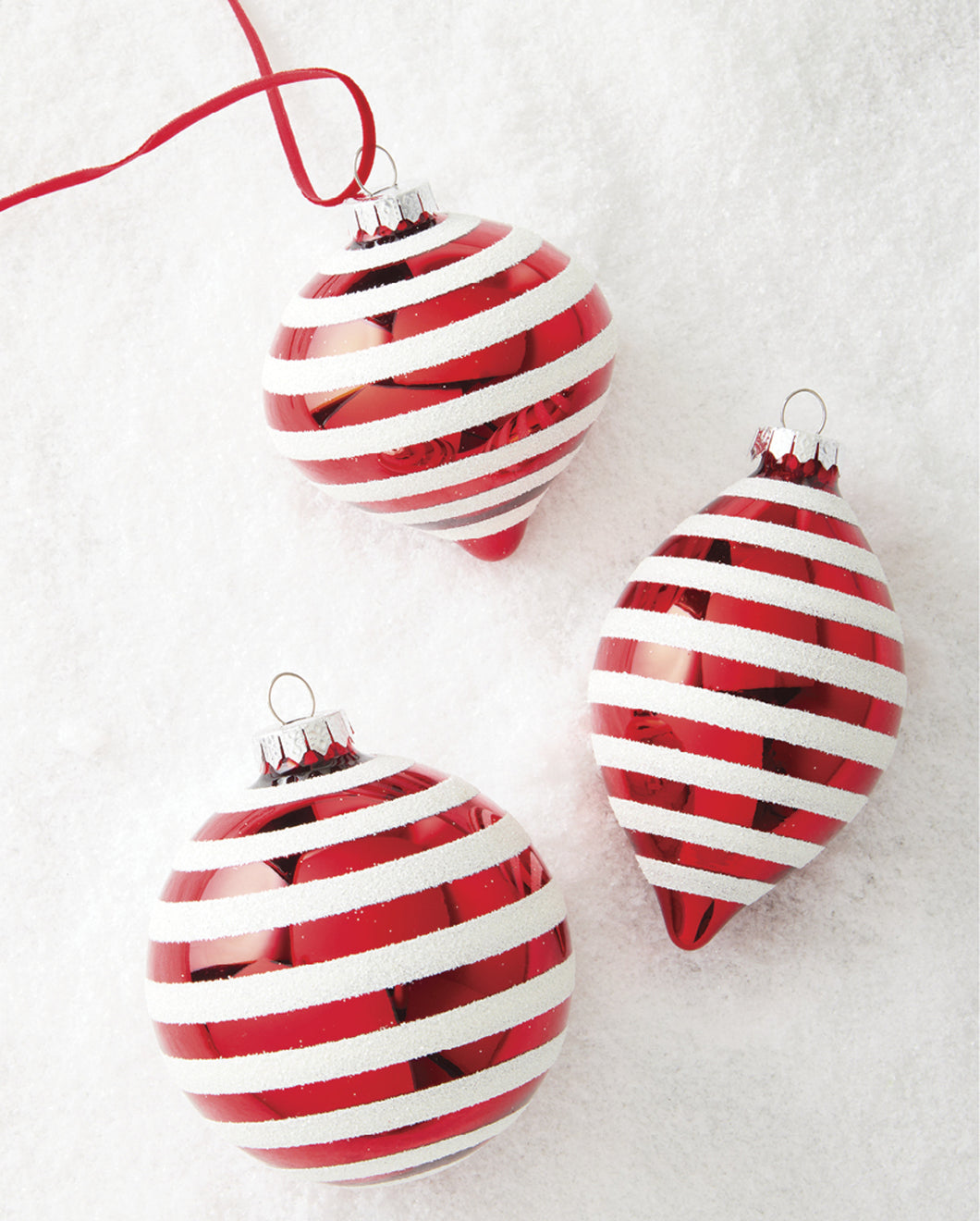 Red and White Stripped Finial Shape Hanging Baubles