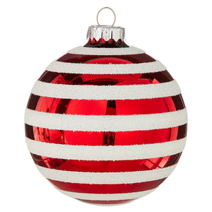 Red and White Stripped Round Shape Hanging Baubles