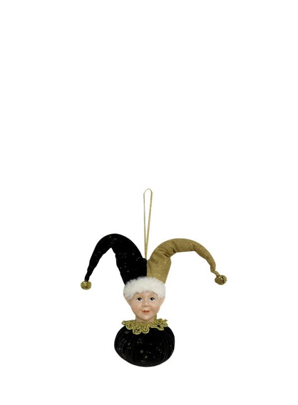 Elf Head Hanging Ornament - Black and Gold