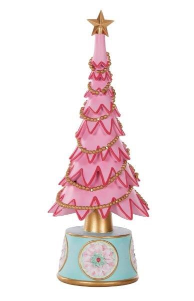 Pink Retro Christmas Tree on Blue Pedestal