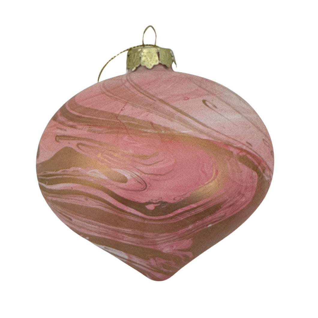 Pink and Gold Marbled Glass Onion Shape Bauble