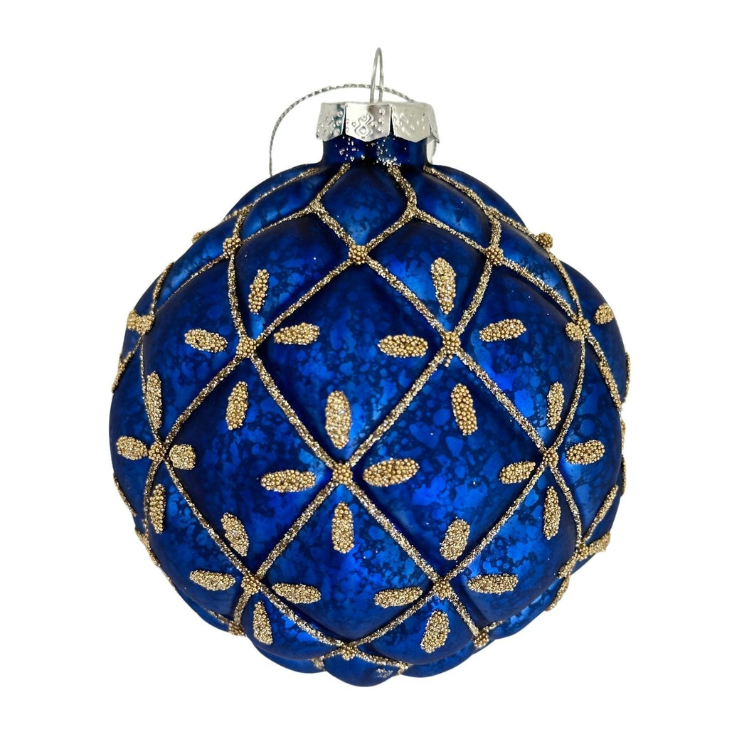 Blue with Gold Spec Glass Round Shape Bauble