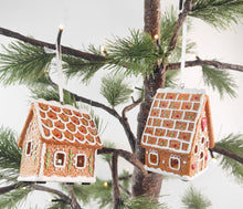 Load image into Gallery viewer, Gingerbread House Hanging Decoration with Green Holly Leaves