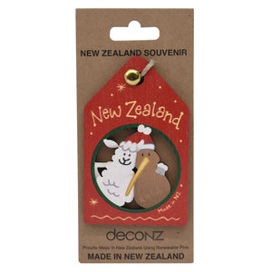 New Zealand Made Eco Hanging Decorations - Kiwi and Sheep with New Zealand Wording