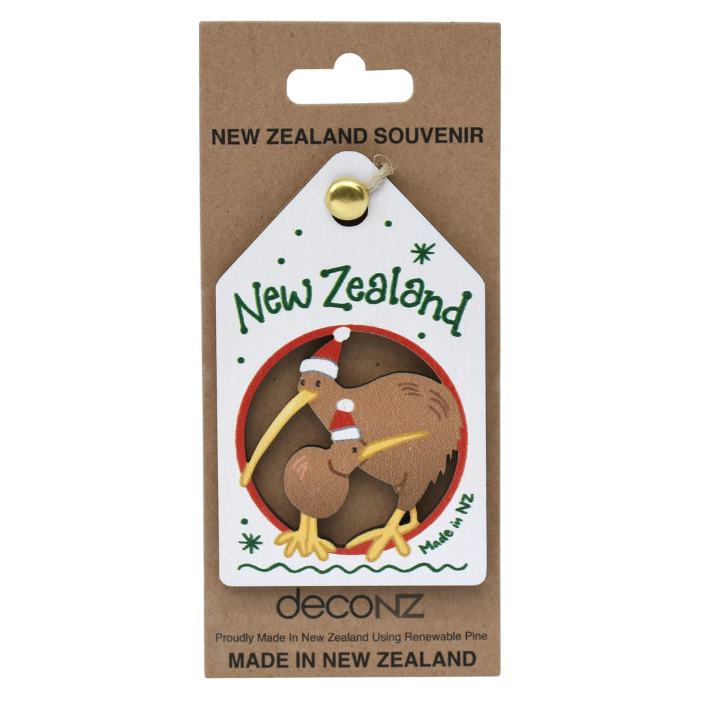 New Zealand Made Eco Hanging Decorations - Kiwi Family with Words New Zealand