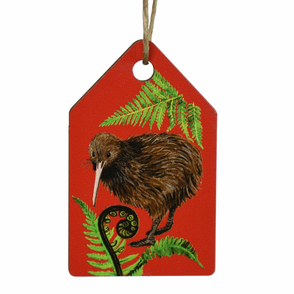 New Zealand Made Eco Hanging Decorations - Kiwi on Red Background