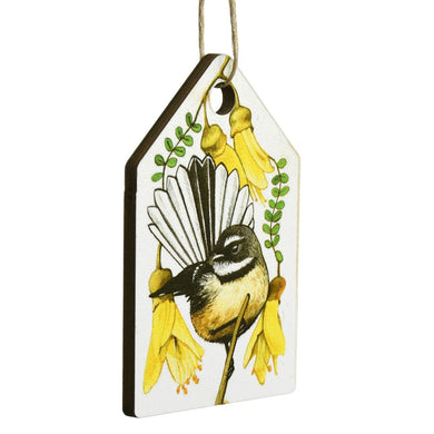 New Zealand Made Eco Hanging Decorations - Fantail on White Background