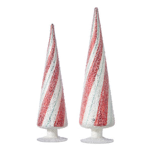 Iced Peppermint Glass Christmas Tree - Set of 2
