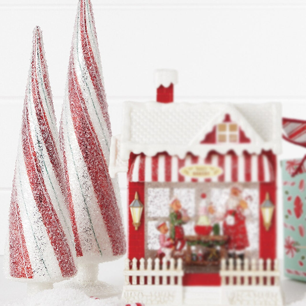Iced Peppermint Glass Christmas Tree - Set of 2