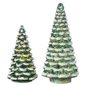 Green Christmas Trees with a snowy finish- Set of 2.