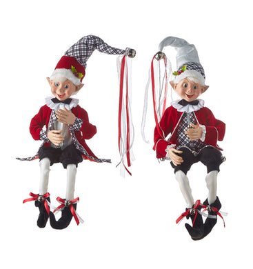 Traditional Posable Elf with Black Red and White Plaid Detail