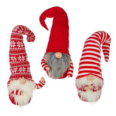 Posable Gnome - Wearing Red and White Snowflake Hat