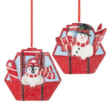 Mr Penguin Riding in a Gondola Ornament