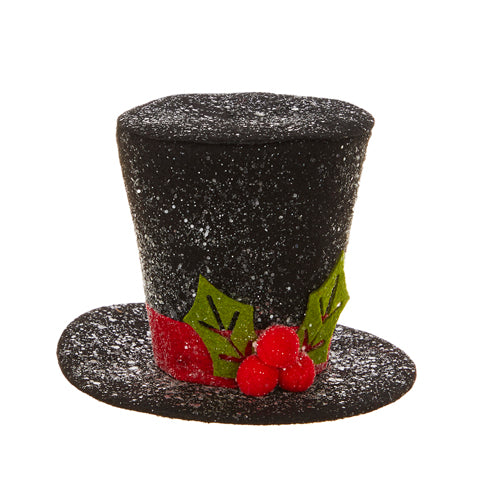 Glittered top Hat with Holly Trim - Small