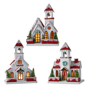 White and Red Churches - 3 Assorted