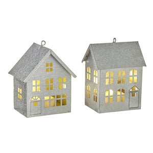Hanging Galvanised House Ornament with Candle