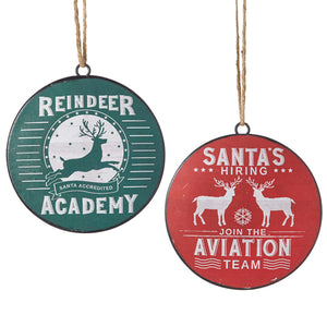 Santa's Flight School Metal Christmas Disc - Hanging Ornament