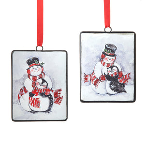 Winter Snowman and Penguin Hanging Ornament