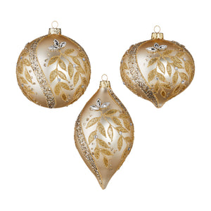 Leaf Patterned with Silver Jewel Hanging Gold Bauble - 3 styles