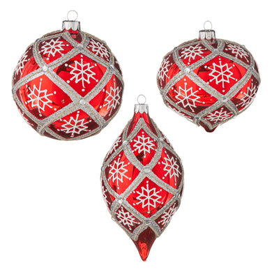 Snowflake Jewelled on Red Background Hanging Ornaments