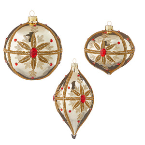 Red and Gold Jewelled Glass Hanging Ornaments
