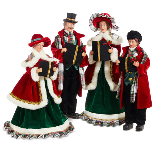 Red and Green Velvet Carollers - Set of 4