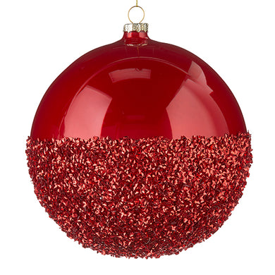 Half Glittered Red Ball Ornament