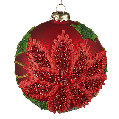 Hand Painted Glittered Red Poinsettia Ornament