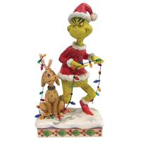 Department 56 - The Grinch - Grinch and Max in Lights Statue