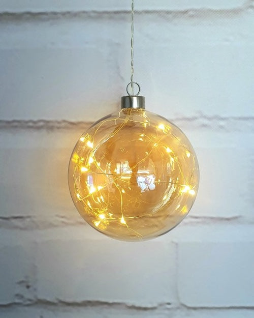 Champagne Coloured, Twinkle filled glass -  Round Sphere
