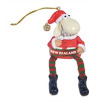 Christmas Sheep sitting with dangling legs with New Zealand