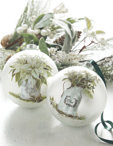 Winter Farmhouse Floral Glass Hanging Ornaments