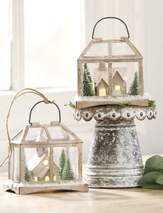 Frosted Christmas LED Glasshouse - Hanging Ornament