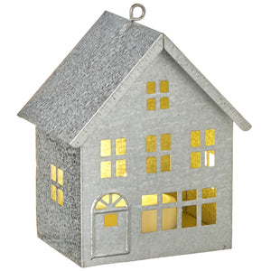 Hanging Galvanised House Ornament with Candle