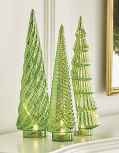 Ever Green Mercury Glass Lit Trees - Set of three