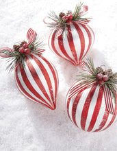 Load image into Gallery viewer, Red and White Striped Glass Hanging Ornament