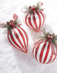 Red and White Striped Glass Hanging Ornament