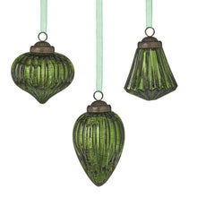 Load image into Gallery viewer, Emerald Green Mercury Glass Ganging Ornaments
