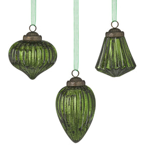 Emerald Green Mercury Glass Ganging Ornaments