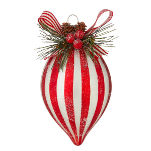 Red and White Striped Glass Hanging Ornament